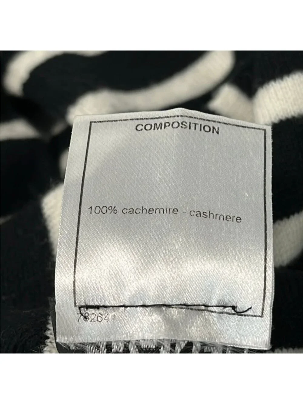 Chanel Shawl Black White Border Cashmere Scarf